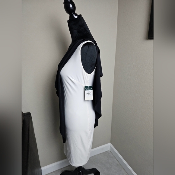 Lauren Ralph Lauren New Two-Tone Overlay Sheath Dress Size 2 Black and White - Picture 4 of 9